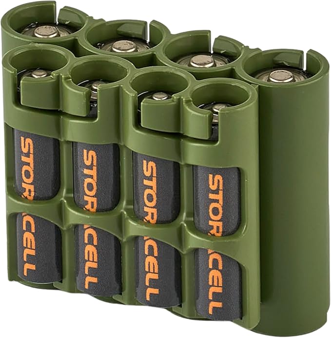 Storacell AA + AAA Combo Battery Storage Caddy and Dispenser, Military Green, Holds 4 AA + 4 AAA Batteries (Not Included), Durable & Compact Design, The Original Battery Caddy, Made in The USA