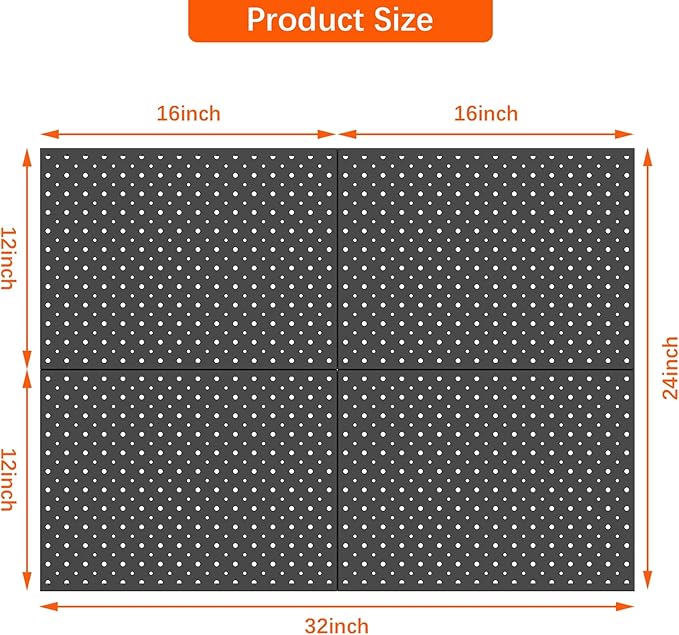 TORACK 4 PCS 12"x16" Metal Pegboard Panels for Garage, Workbench, Shop, Tool Organizer Peg Board with 1/8" & 1/4" Holes, Modular Wall-Mounted Pegboard for Pegboard Hooks (Black)