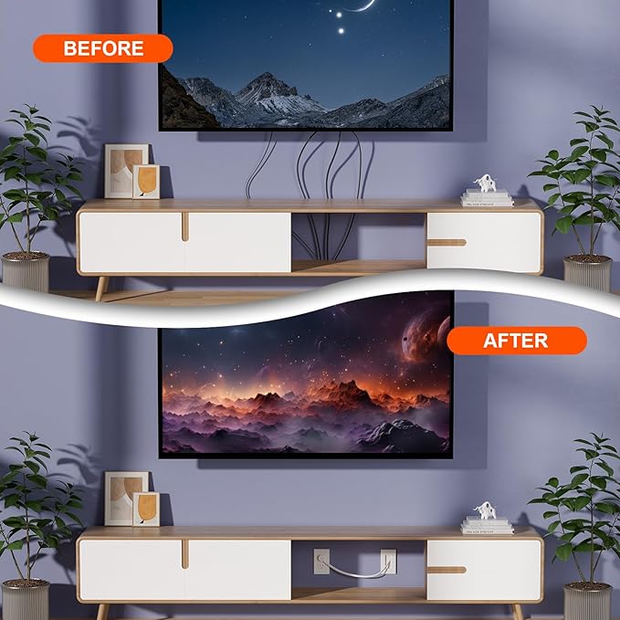 in Wall Cable Management Kit,TV Cable Hider Wall Kit with Brush Wall Plate and 9.8FT Cord,2 AC Outlets,Recessed Outlet Box for Wall Mount TV Home Theater Setups Cords Organizer