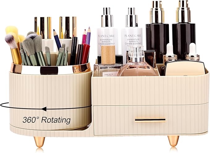Makeup Organizer for Vanity, Cosmetic Display Case with Drawers, Fits Makeup, Skincare Products, Brushes, Lipsticks, and Other Accessories, Versatile Storage Solution (Cream)