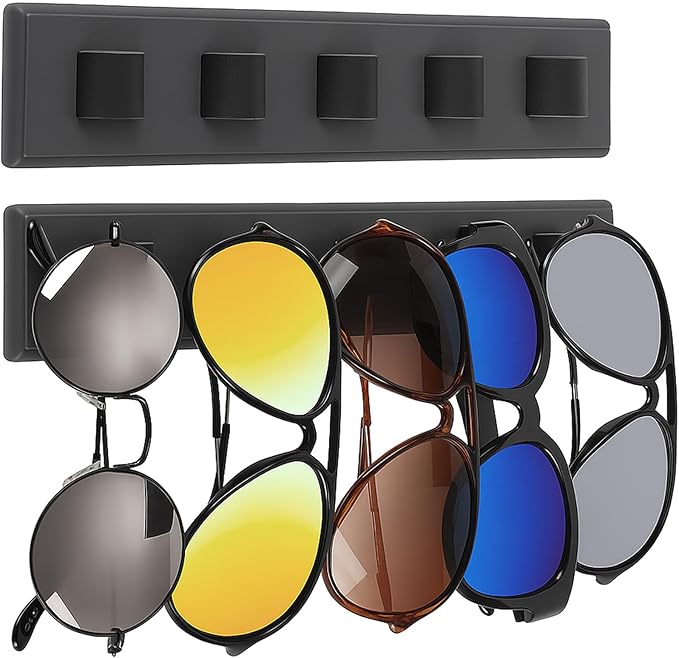 2 Pack Wooden Sunglasses Organizer Wall Mounted - Rustic Sunglass Holder for RV, Garage Door, Office & Home Decor - Glasses Storage Display Rack Gift for Women, Husband, Sunglass Lovers