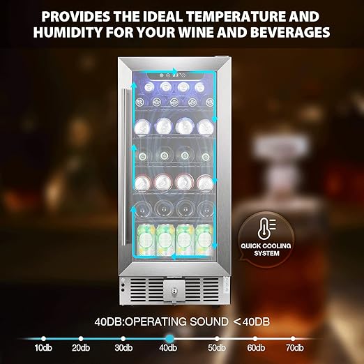 COWSAR Wine Fridge 15inch Beverage Refrigerator 2.9 Cu.Ft. Freestanding or Under Counter Cooler Stainless Steel Beer Fridge Mini ETL Approved