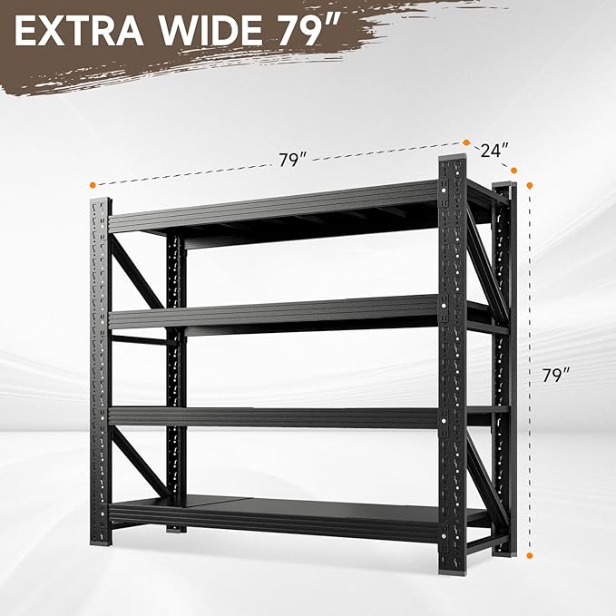 7000LBS Metal Garage Shelving Unit 79" W Storage Shelves Heavy Duty 4 Tier Adjustable Garage Storage Racks Industrial Shelving Utility Rack Shelf for Warehouse/Basement 79" Wx24 Dx79 H