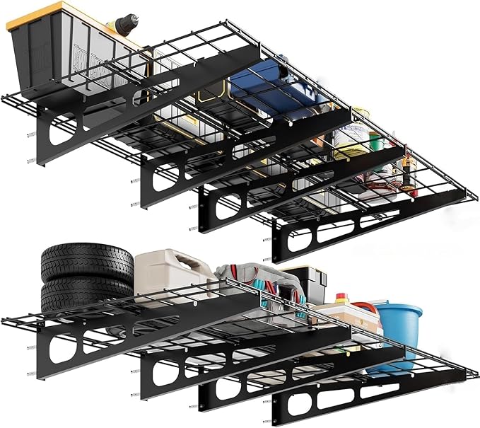 2x6 FT Garage Shelves Wall Mounted - 1600 LBS Heavy Duty Wall Shelf with Adjustable Distance,for Garage,Kitchen Laundry,Shopping Mall and Tool Room,2 Pack