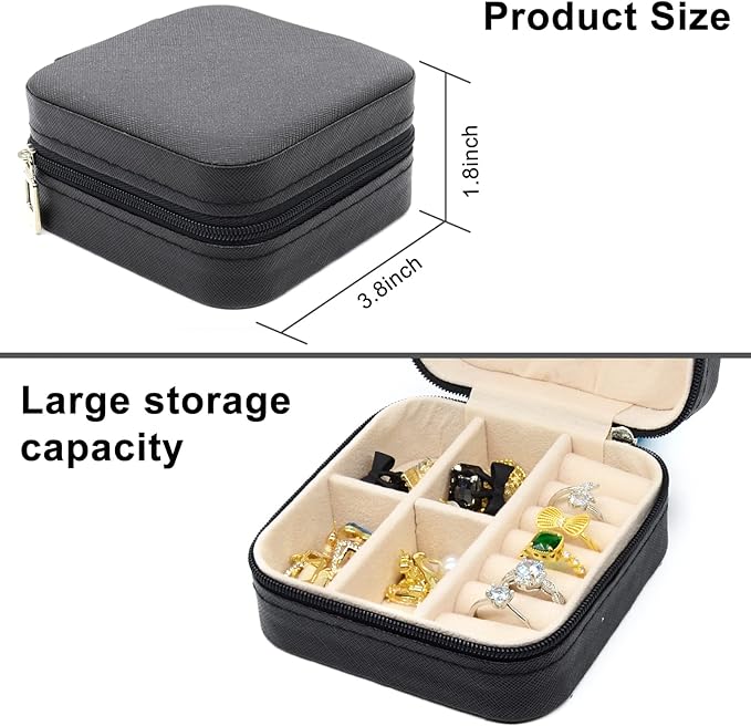 KEINE MARKE Small Jewelry Box, Travel Portable Jewelry Case for Ring, Pendant, Earring, Necklace, Bracelet Organizer Storage Holder Boxes (black*8).