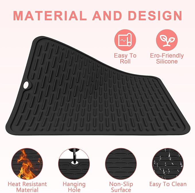 Oversize Silicone Heat Resistant Mat for Curling Irons, Flat Irons, Hair Straighteners and Hot Hair Styling Tools, Portable Hot Tools Sleeve Pad for Travel Vanity Salon(14.2" x 11.0")