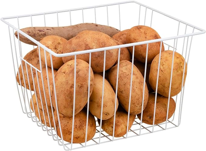 Freezer Wire Baskets Storage Organizer, Household Storage Metal Wire Bins for Kitchen, Pantry, Cabinet, Bathroom, Bedroom - Pearl White (3, 11in x 10in x 5.5in)
