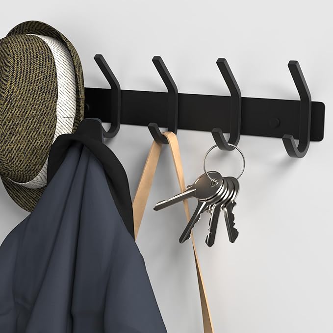 VAEHOLD Wall Hooks, Heavy Duty Aluminum Towel Hooks for Hanging Coat, Hat, Key, Clothes, Closet Hook Wall Mount for Kitchen, Bathroom, Office (“C“ Shape Coat 5 Hooks 2 Pack)