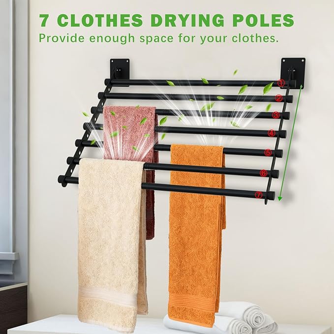 Wall Mounted Drying Rack, 57 Inches Wall Laundry Drying Rack Collapsible Indoor Clothes Drying Rack for Hanging Clothes