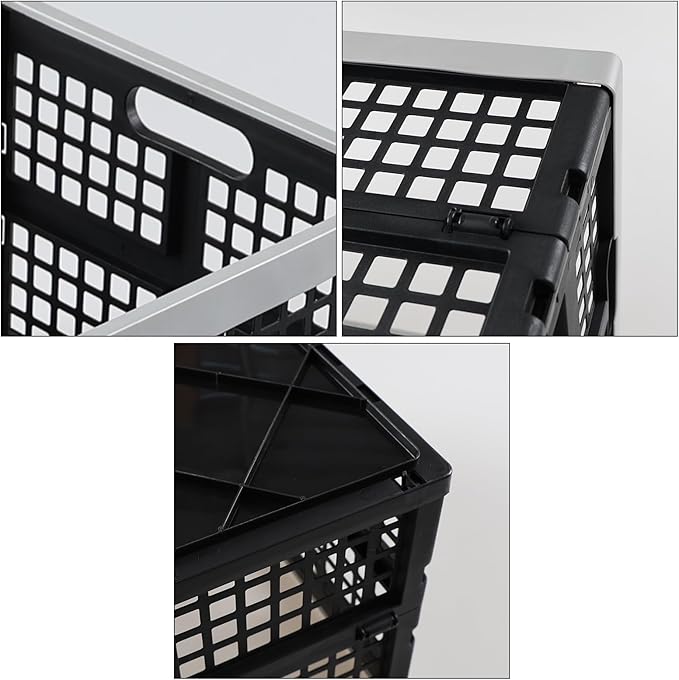 Collapsible Utility Crate Storage Bin, Folding Plastic Stackable Utility Crates, Black, 2PK - 42L