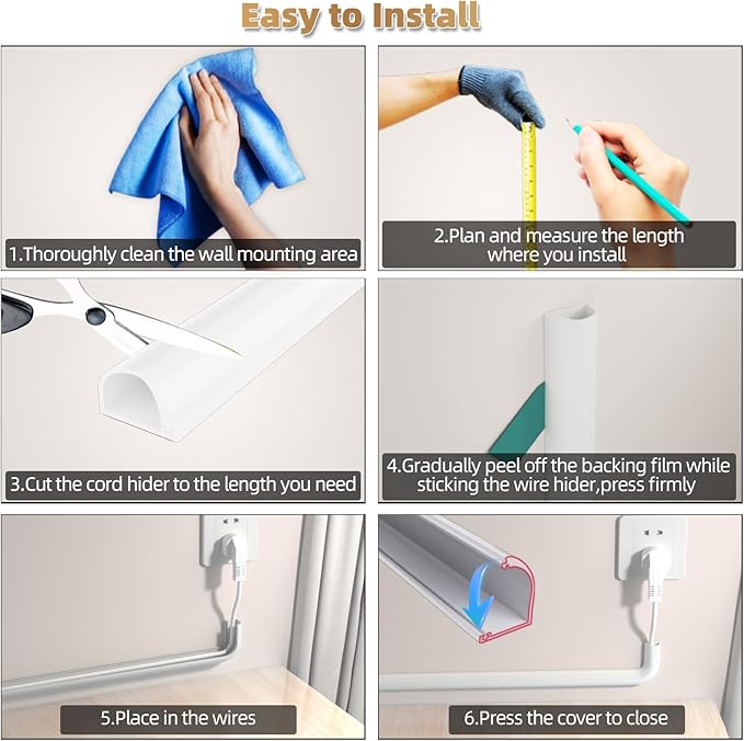 78" Side Open One Cord Hider (<1/4") for Wall Mounted Tv,Extension Cable Cover to Hide Conceal Cords Along Wall,Wire Raceway Management Cable Concealer Channel,Electric Cord Organizer Wiremold,White