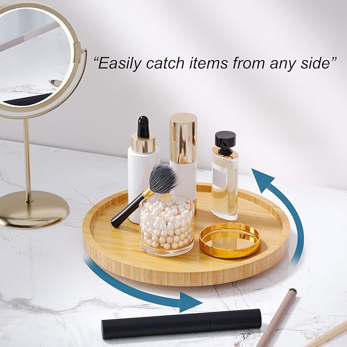 Lazy Susan Organizer for Kitchen,Bamboo Turntable for Cabinet,Pantry,Vanity,Small（Natural）