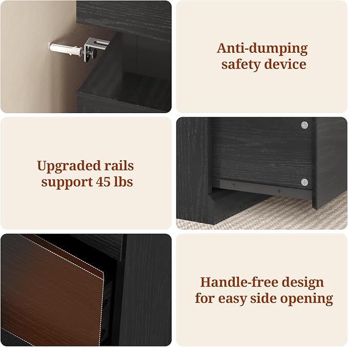 Tall Black 8 Dresser for Bedroom, Sliding Top Storage Space, Modern Wood Drawers with LED Light and Power Outlet, Large Chest of Drawer for Living Room, Hallway, Entryway (8 Drawers,Black)