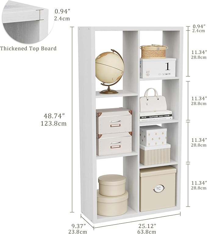 Cube Storage Organizer Bookcase, Decorative 11 inch Open Back Cubical Shelf with Thickened Border, Display Bookshelf for Living Room, Home Office, Sturdy Room (White, 7 Cube)