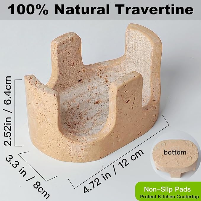 Travertine Sponge Holder, Dual-Slots Natural Stone Sink Organizer with Raised Edge to Catch Drips,Keeps Sponges Dry & Countertop Clean, Heavy & Stable with Anti-Slip Base, Organic Kitchen Decor,Beige