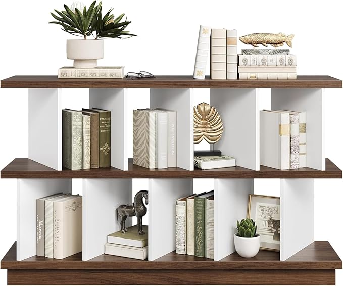 Garvee 8 Cube Storage Shelf Organizer - Wood Low Bookshelf with 10 Removable Back Panels, Display Storage Bookcase for Living Room, Bedroom, Entrance Hall, Home Office, Easy Assembly, Walnut