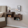 Floating Nightstand with Fluted Drawer - Modern Wall Mounted Bedside Table with Open Storage Shelf, Small Night Stand TV Stand for Bedroom(Walnut, Set of 2)