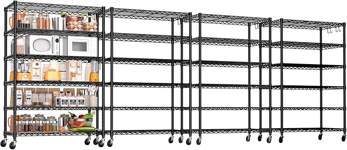 PrimeZone 6 Tier Wire Shelving with Wheels 78''H 1500lbs Storage Shelves NSF Certified Heavy Duty Steel Metal Shelf Adjustable Rolling Rack Kitchen Garage Closet Pantry Laundry 78''HX36''WX18''D 4Pcs