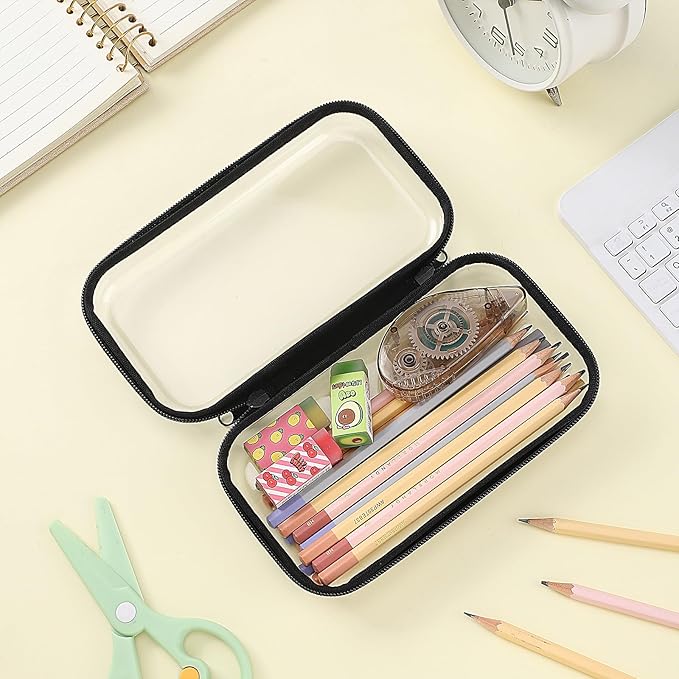 Sanwuta 6 Pcs Clear Hard Zipper Case Hard Plastic Zipper Pouches Transparent Makeup Bag Pencil Pouches for Travel Snacks Christmas Trinket Storage Organizer Box(Black,7.48 x 3.94 x 2 Inch)