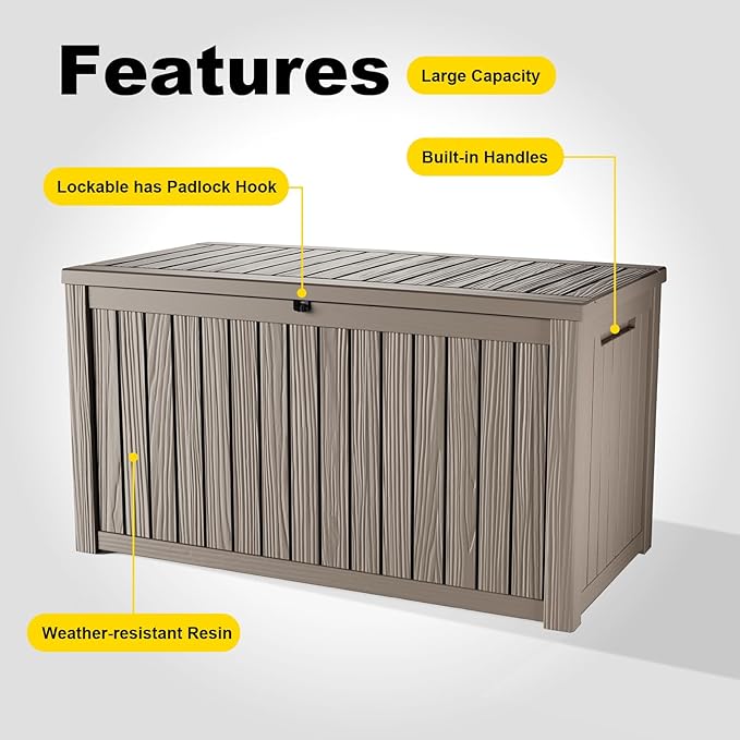 200 Gallon Waterproof Outdoor Storage Box, UV Resistant Resin Deck Box with Hydraulic Rod for Reinforced Stability, Perfect for Patio, Garden, and Pool, Grey