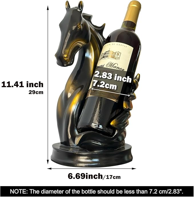 Wine Bottle Holder Wine Racks Tabletop Horse Statue as Home Kitchen Wine Cellar Decorative Storage Organizer, Horse Sculpture Horse Decor Horse Gifts for Girls Men Women (Black)