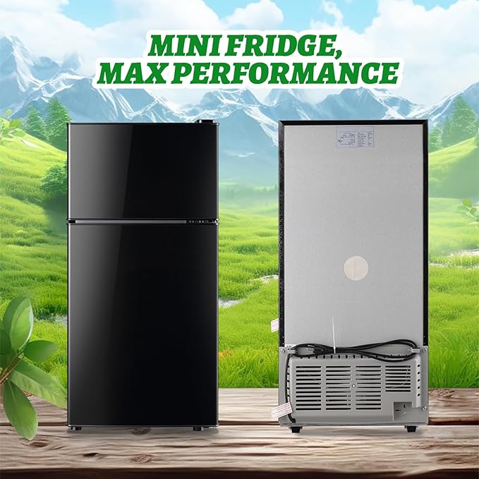 2.4 Cu.ft Mini Fridge with Top Freezer Apartment Size Dual Door Compact Refrigerator for Personal Use Small Fridge with Egg tray, 7 Temperature Control For Dorm, Black
