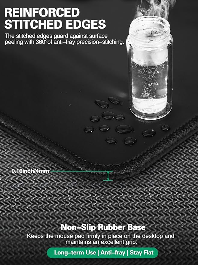 Mouse Pad, Office Desk Mat, Large Gaming Mousepad with Superior Micro-Weave Cloth, XXL Desk Pad with Stitched Edges, Non-Slip Writing Pad for Gamer, Laptop, Work & Home (Black Charging On The Right)