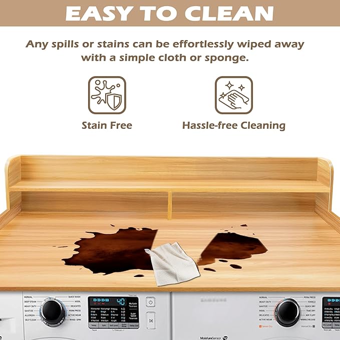 Royxen Laundry Countertop with 2-Tier Shelf Universal Fit, Washer and Dryer Countertop with Storage Space, Shelf Height 11.5 Inches, Solid Wood Core, Oak
