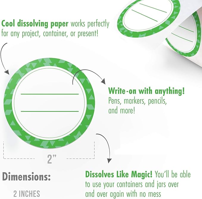 Canning Labels Dissolvable Stickers for Mason Jars and More (2" Round 200/roll) Canning Supplies Washes Off in Seconds Like Magic - Jar Labels Homemade Jam, Jelly, and More (Kelly Green)