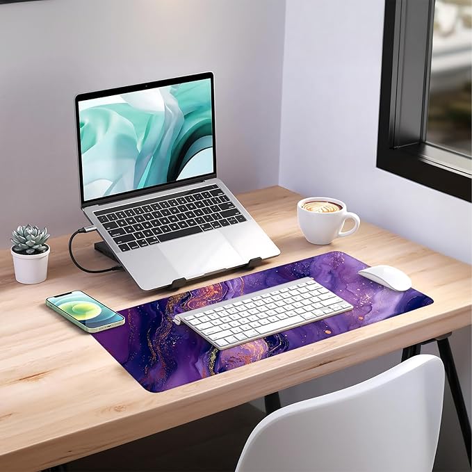 Purple Gaming Mouse Pad 31.5"x11.8"Desk Mat Anti-Slip Rubber Base & Durable Stitched Edges for Gamers Smooth Mouse Writing Surface for Desk Office/Home