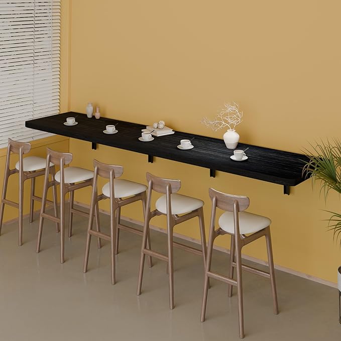 IAE Wall Mounted Folding Table with Pine Wood,72" x 16" Floating Wall Desk,Laundry Folding Table with Shelf Brackets,Fold Down Desk Shelf,Folding Workbench for Home,Dining,Laundry Room,Kitchen,Black