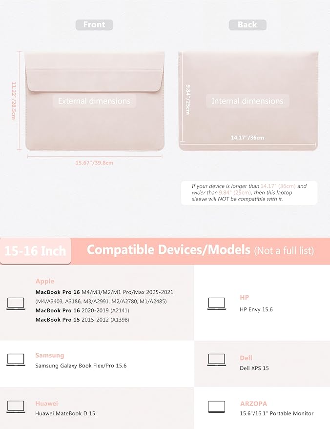 HYZUO 15-16 Inch Laptop Sleeve Case with Stand for MacBook Pro 16 M4/M3/M2/M1 2025-2019, MacBook Pro 15 2015-2012, XPS 15, Samsung Galaxy Book Flex/Pro 15, Apricot