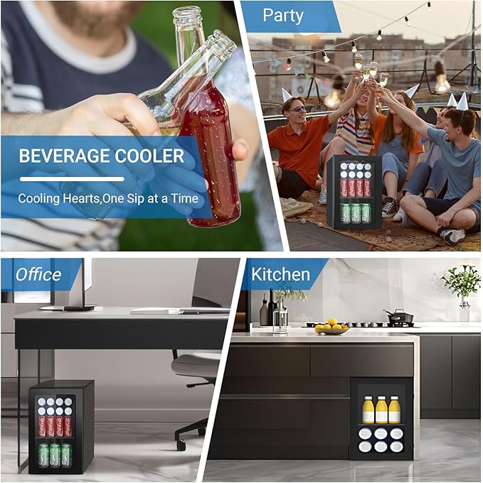 Compact Freestanding Beverage Refrigerator, 25 Can/0.95 Cubic Feet Mini Fridge with Reversible Glass Front Door for Soda, Beer or Wine, Under Counter Small Refrigerator with Adjustable Shelves