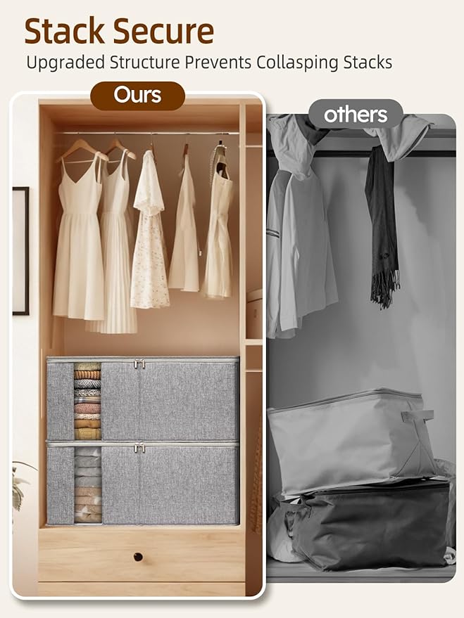 90L King Size Comforter Storage Bags with Rigid Panel,Large Blanket Storage Organizer for Closet,Bedding Sets Stackable Container with Clear Window & Smooth Zippers,Foldable Clothing Storage Bin,2Pack