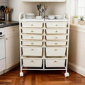 White 12 Drawers Rolling Storage Cart With Drawers, Multipurpos Plastic Storage Trolley, Rolling Carts With Wheels, Craft Corner Storage Organizer for Kitchen Bathroom Garage Salon Shop Office