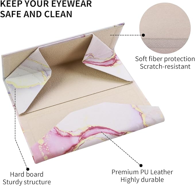 Foldable Glasses Case, Magnetic PU Leahter Sunglasses Case, Cute Hard Shell Folding Eyeglass Cases for Women Kids