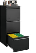 Metal File Cabinet with Lock, Vertical 3 Drawer File Cabinets for Home Office, Heavy Duty Office Storage Cabinet for A4/Letter/Legal Size, Assembly Required(Black)