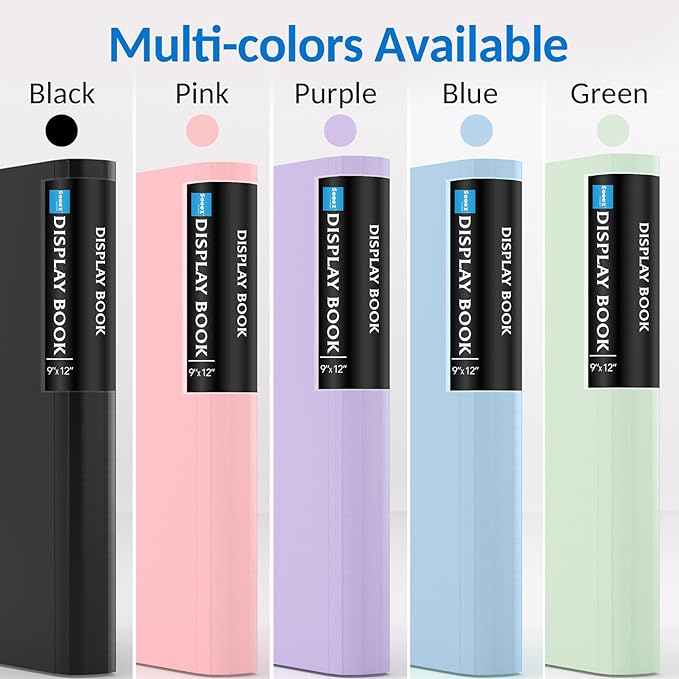 Sooez Art Portfolio 9"x12", 72 Pockets Large Portfolio Folder Display 144 Pages, Heavy Duty Binder with Plastic Sleeves&Elastic Band, Presentation Book with Clear Sheet Protector for Artwork Organizer
