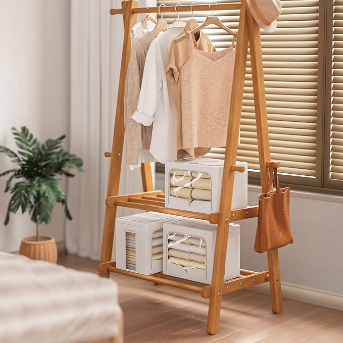 FHSQX 3 Pack Clothes Storage Bins Foldable Metal Frame Storage Box Stackable Linen Fabric Container Organizer Set with Carrying Handles and Clear Window (Cream White, 15.7x11.8x7.8inch(22L))
