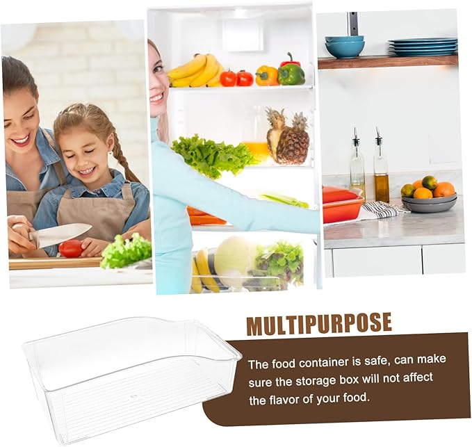 Clear Refrigerator Drawer Organizer Box for Kitchen Fridge Storage Food-grade Transparent Container for Vegetables Fruits Noodles and Meal Prep Space-saving Fridge Organizer