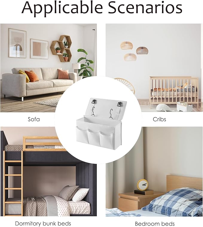 Bedside Caddy Bedside Storage Organizer,Bed Caddy With Thickened Material Suitable for Homes, Dormitories, Hospitals, Cribs, RVs，Great for Magazines,Books,Remote, Phone (white)