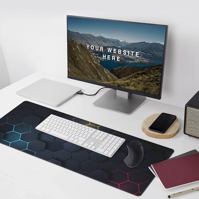 Cool Honeycomb Large Mouse Pad, Gaming Desk Mat, XXL Keyboard Desk Pad Mat for Desktop, 35.4"x15.7" Non-Slip Base Big Mousepad with Stitched Edges