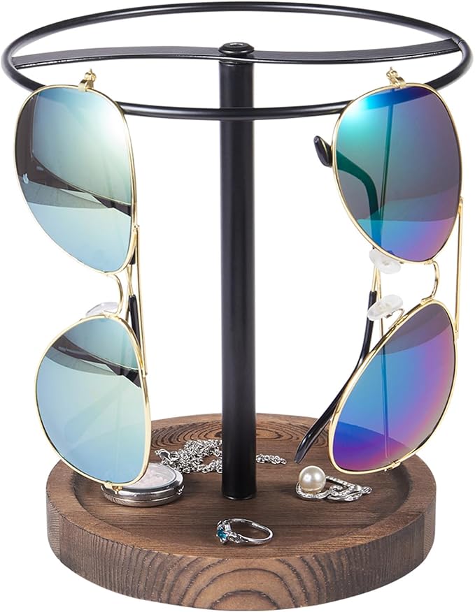 Sunglasses Organizer Wood Glasses Holder Stand, Metal Sunglass Storage Display Rack for 12Pairs Eyeglasses, Eyewear Organizer for Dresser Table Desk Countertop Bedroom