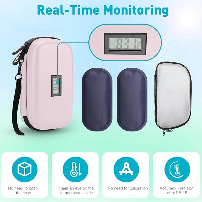 Insulin Cooler Travel Case Diabetic Medication Insulated Cool Organizer with 2 Reusable Ice Packs for Insulin Pen and Other Diabetic Supplies, for the Daily Life and Trip, Pink Color