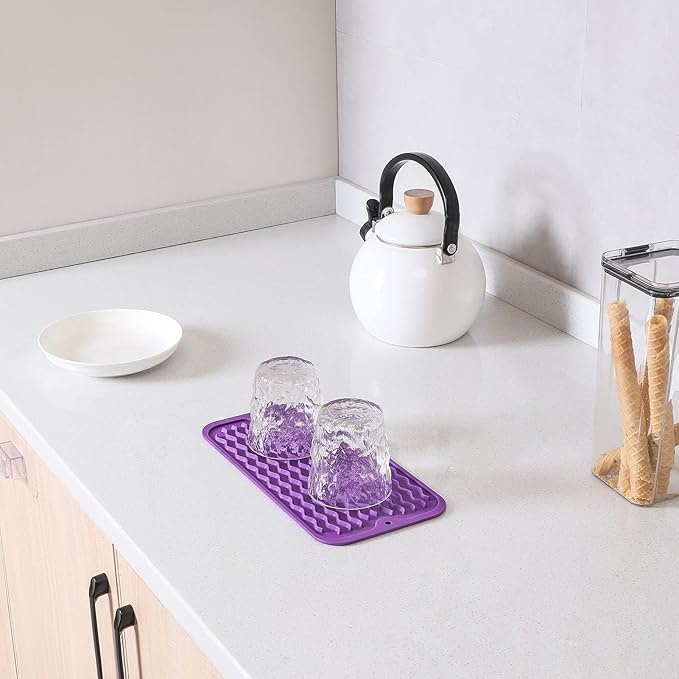 Silicone Dish Drying Mat for Multiple Usage,Easy clean,Eco-friendly,Heat-resistant Silicone Mat for Kitchen Counter or Sink,Refrigerator or Drawer Liner Purple S 12 inches x 6 inches