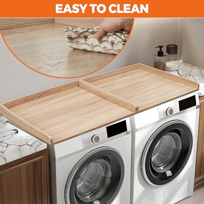 Washer Dryer Countertop, Wooden Laundry Countertop Set of 2 Dryer Storage Shelf for Laundry Room Organization (27.5" x 54") (Natural)