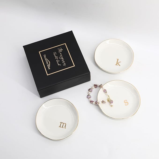 COLLECTIVE HOME - Ceramic Jewelry Tray, Decorative Trinket Dish for Rings Earrings Necklaces Bracelet Watch Keys, Birthday Mother's Day Christmas Gift for Women, 4.75", Glossy (l)