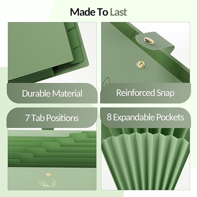 Sooez File Folders Organizer, Folders with 8 Pockets, Folders for Documents w/Sticker, Accordion File Organizer, Paper Receipt Bill Filing Organizer, School College Office Travel Essentials Supplies
