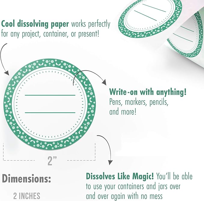 Canning Labels Dissolvable Stickers for Mason Jars and More (2" Round 200/roll) Canning Supplies Washes Off in Seconds Like Magic - Jar Labels Homemade Jam, Jelly, and More (Mint)