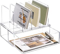 YUXUN Desk Organizer with Drawers, Acrylic File Organizer with 4 Vertical File Holders and 1 Sliding Drawer,Multifunction Desktop Accessories Storage for Home Office&School, Clear